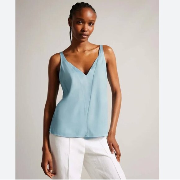 NWOT TED BAKER THE RUBIEZ DOUBLE LAYER EFFECT SLEEVELESS TOP IN SKY-BLUE - M (2) - Picture 1 of 9